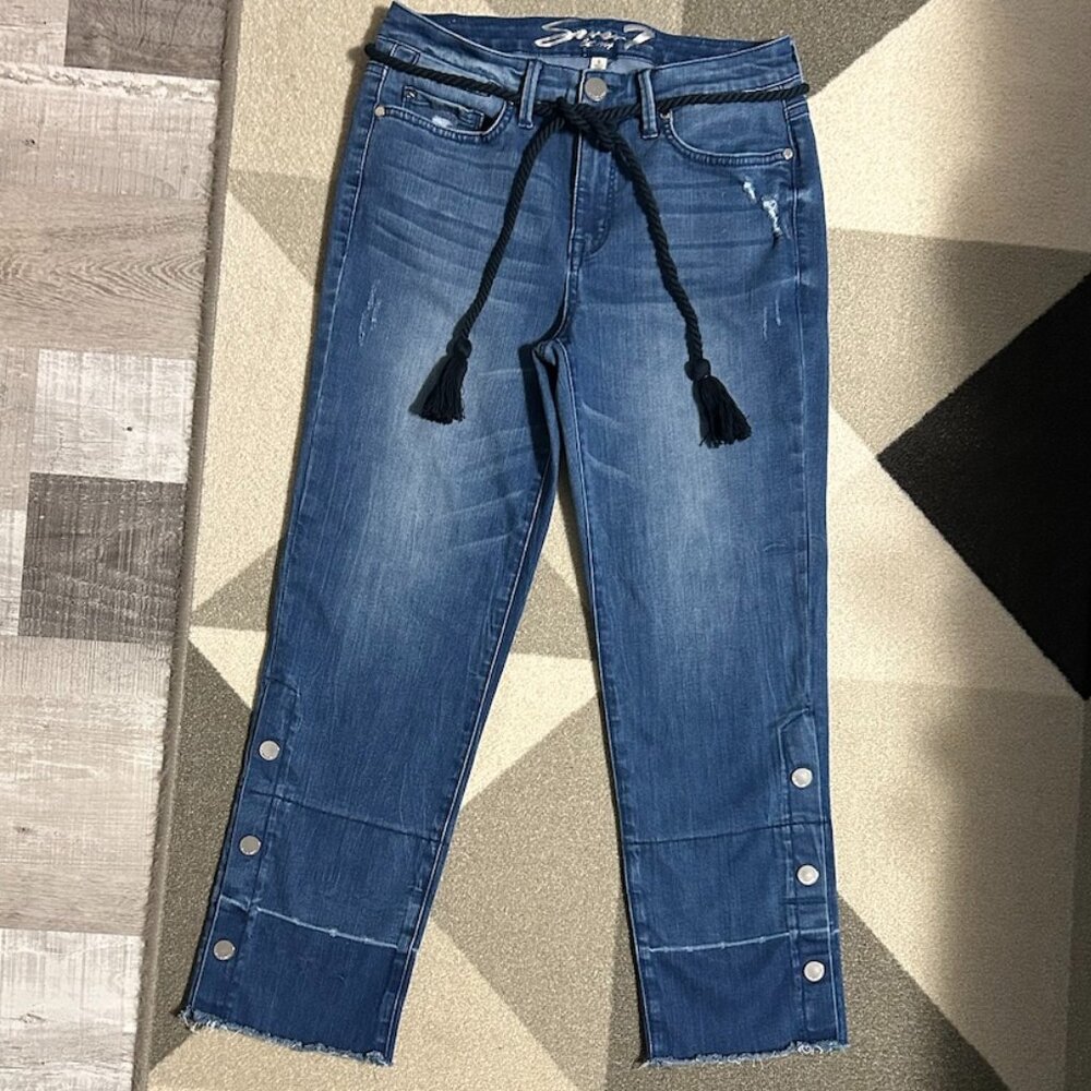 Seven7 High‎ Rise Stovepipe Straight Cropped Raw Hem Jeans Women's Size 6